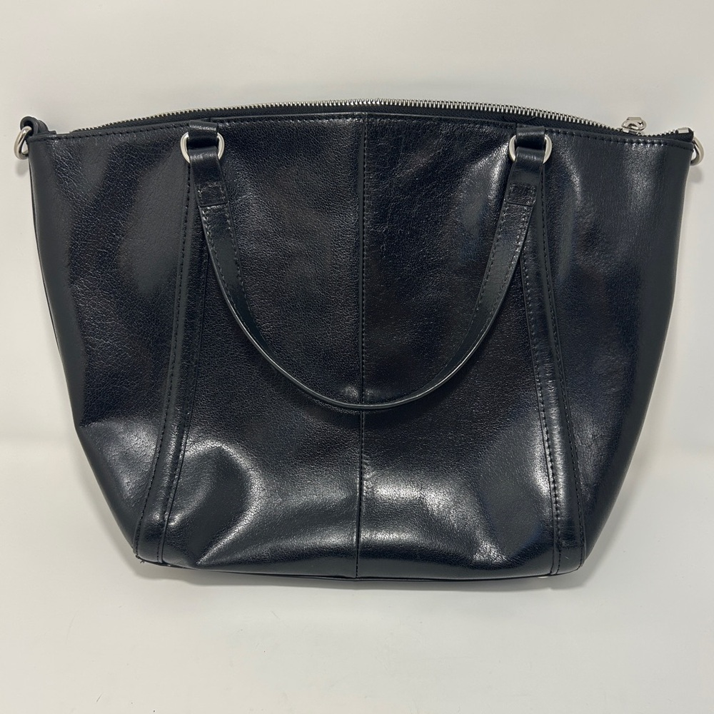 HOBO International Retro Polished Black Leather Satchel Tote Purse - Picture 2 of 6